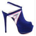 lacets bleus / nude peep toe chaussures à talons hauts femmes matures